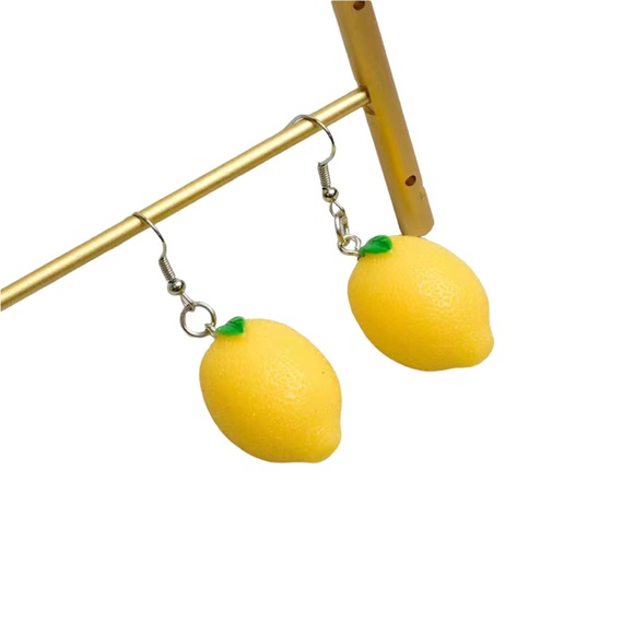 Lemon Fruit Whimsical Drop Earrings - Picture 5 of 5